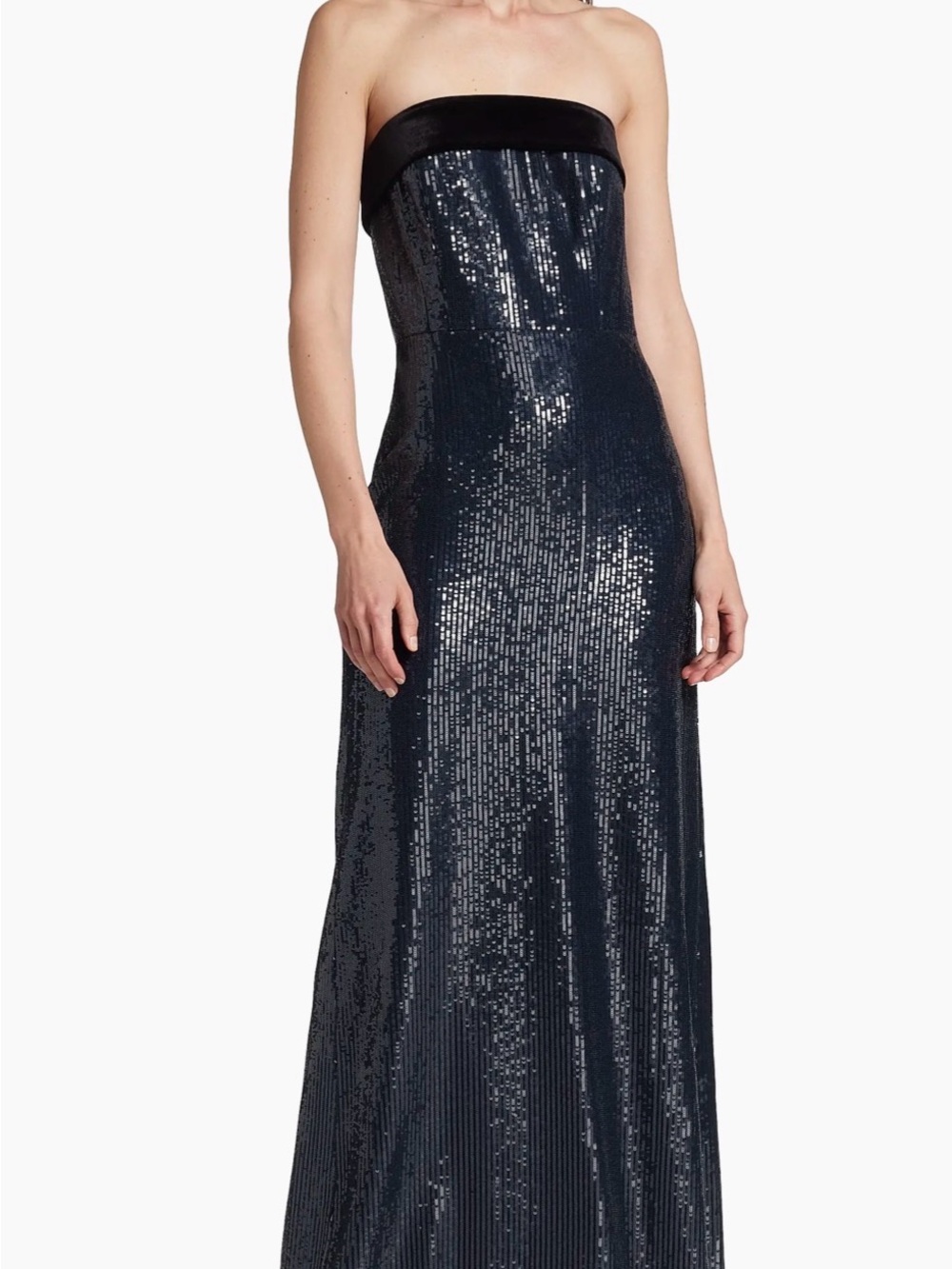 Monique LHuillier “Reese” sequined midnight blue strapless dress size 0